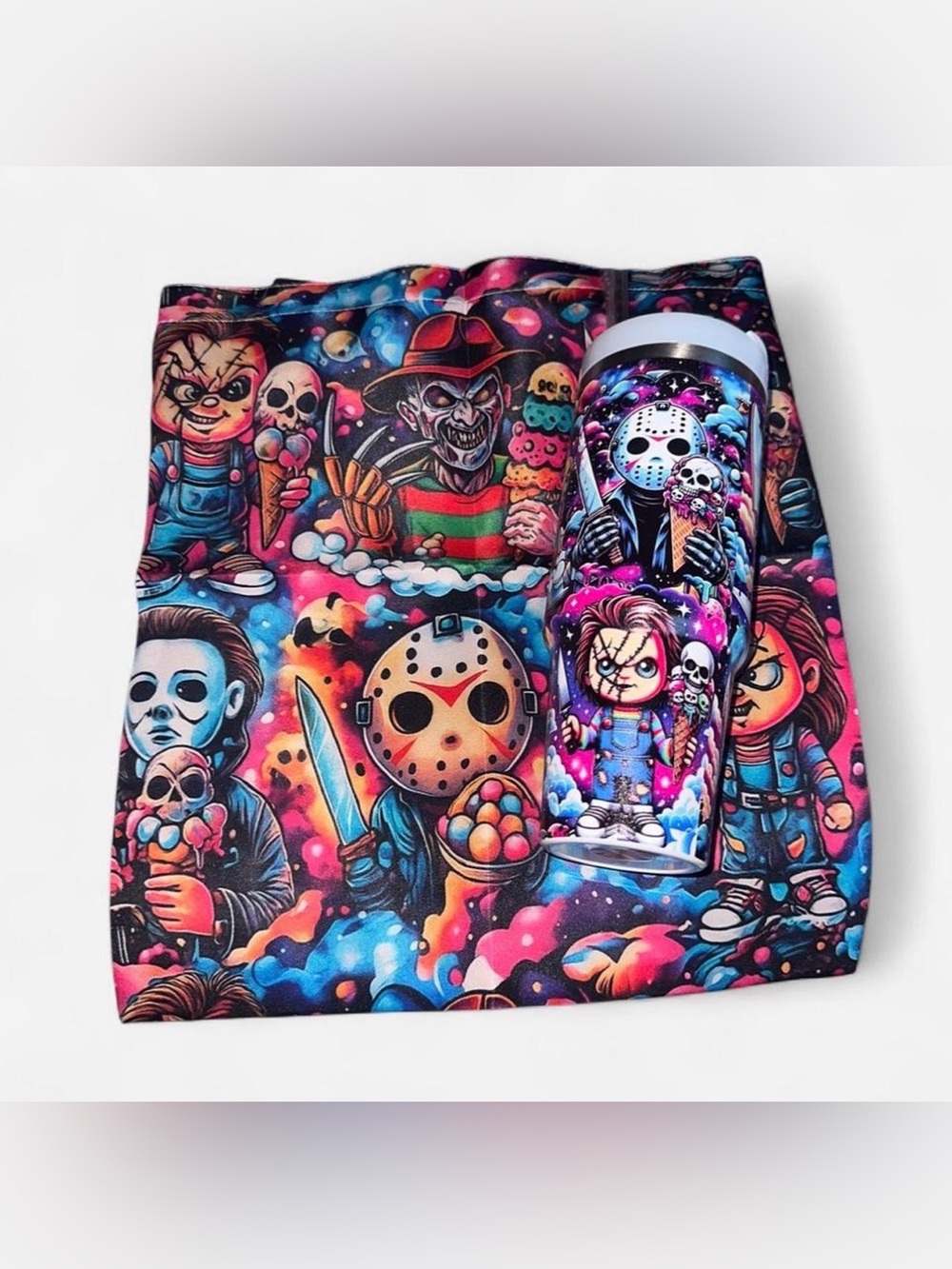 Horror Character Neon Print Travel Tumbler and Tote Set - Multicolor
